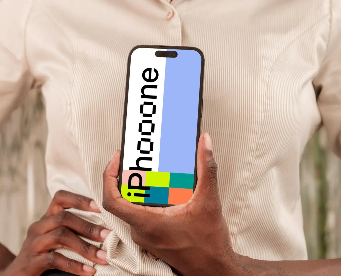 iPhone 16 Mockup held by woman